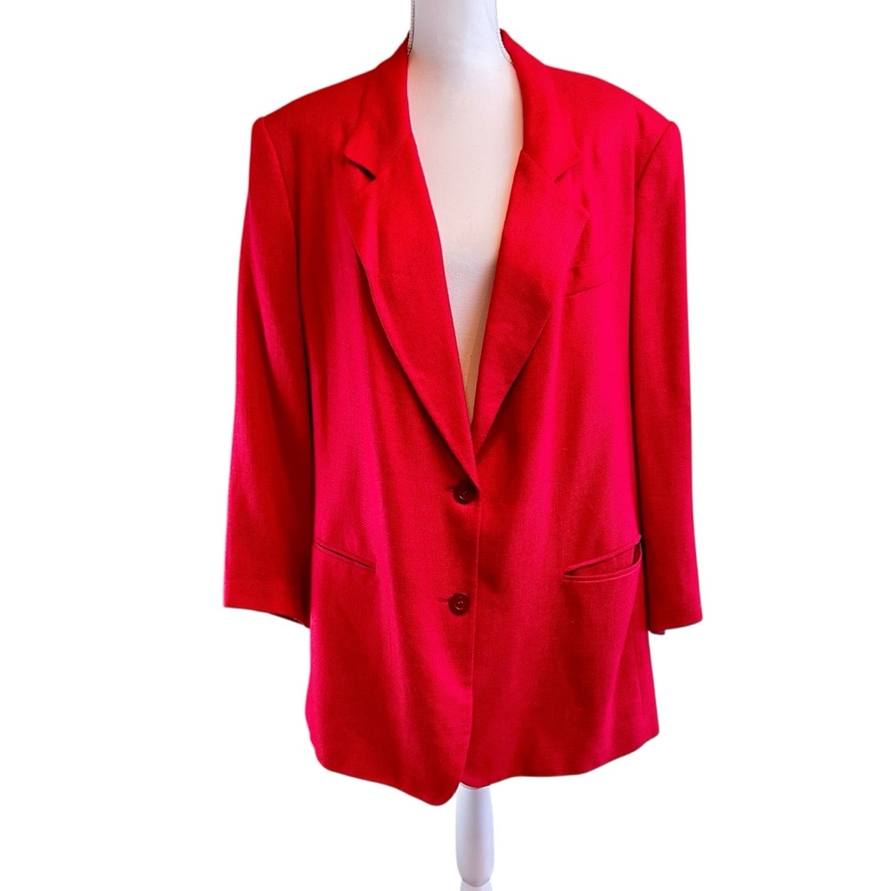 Vintage JACOBSONS Clairewood Red Linen Blend Blazer Jacket Coat 22W Office‎ Work